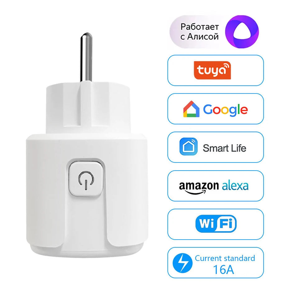 16A Smart Home Sockets Power Strip Smart EU Plug Smart Wifi Smart Plug Works with Tuya Smart Life Alexa Google Home Yandex Alice