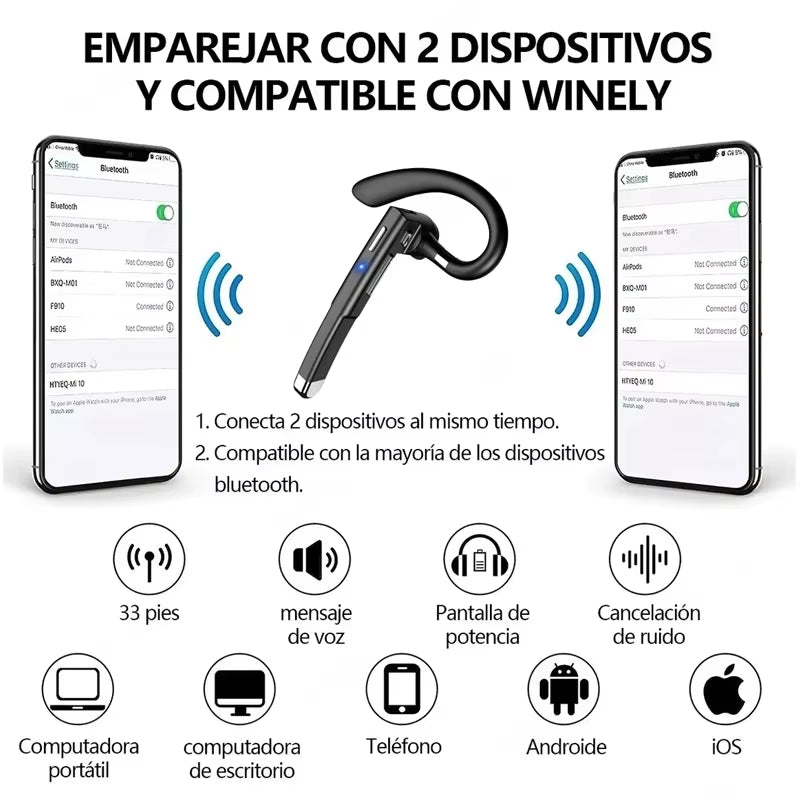 Wireless Headphones Bluetooth Headset with Microphone Earphones Handsfree Noise Canceling Audifonos Talking Business Driving
