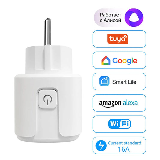 16A Smart Home Sockets Power Strip Smart EU Plug Smart Wifi Smart Plug Works with Tuya Smart Life Alexa Google Home Yandex Alice